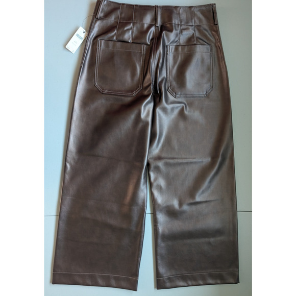 NWT Maeve The Colette Cropped Wide-Leg Faux Leather Pants Sz 29P Brown #7E505 - Picture 6 of 11